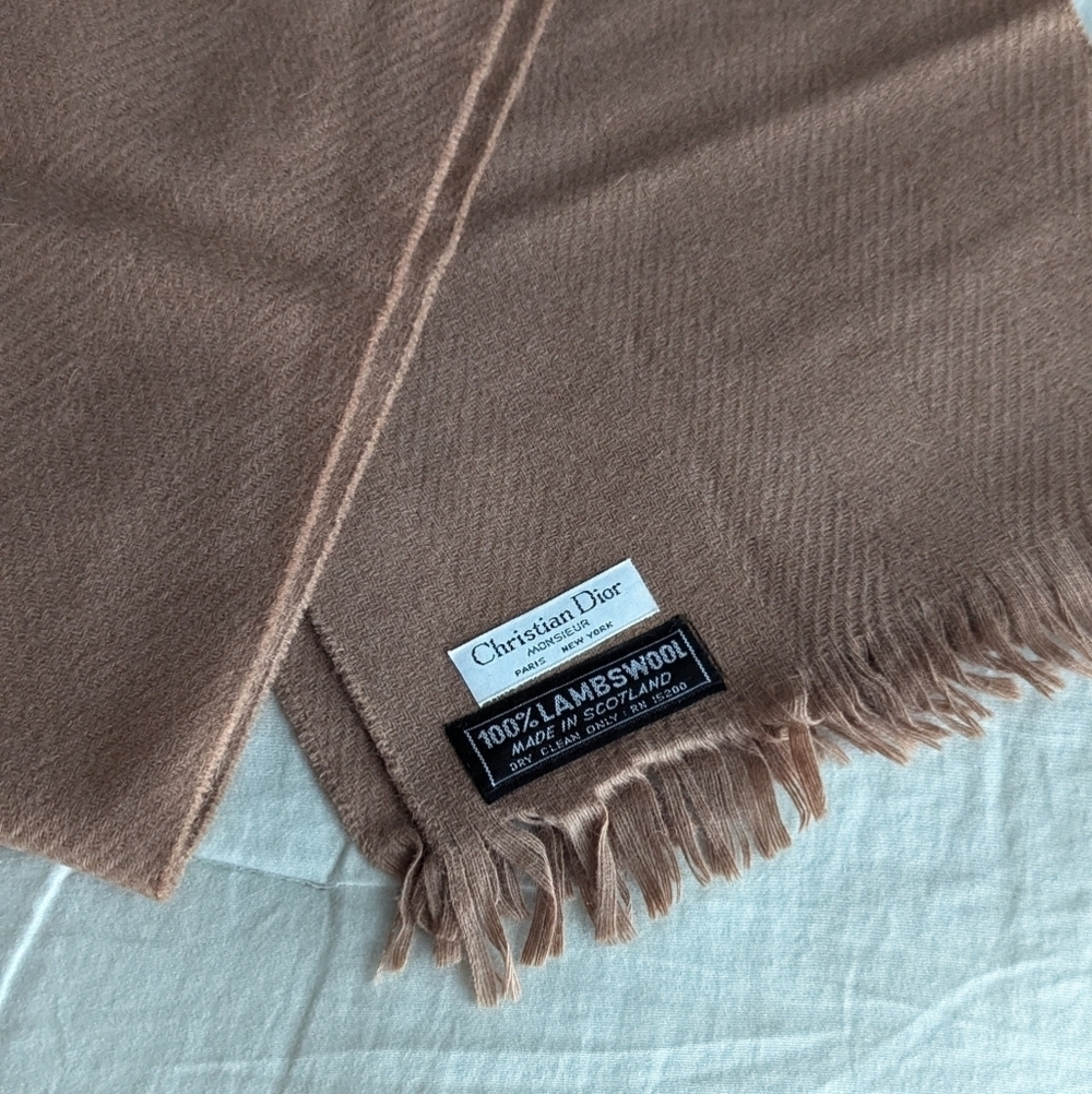DIOR Authentic Pure 100% Lambswool Scarf in Camel - late 60's Vintage - Men's - Picture 2 of 6